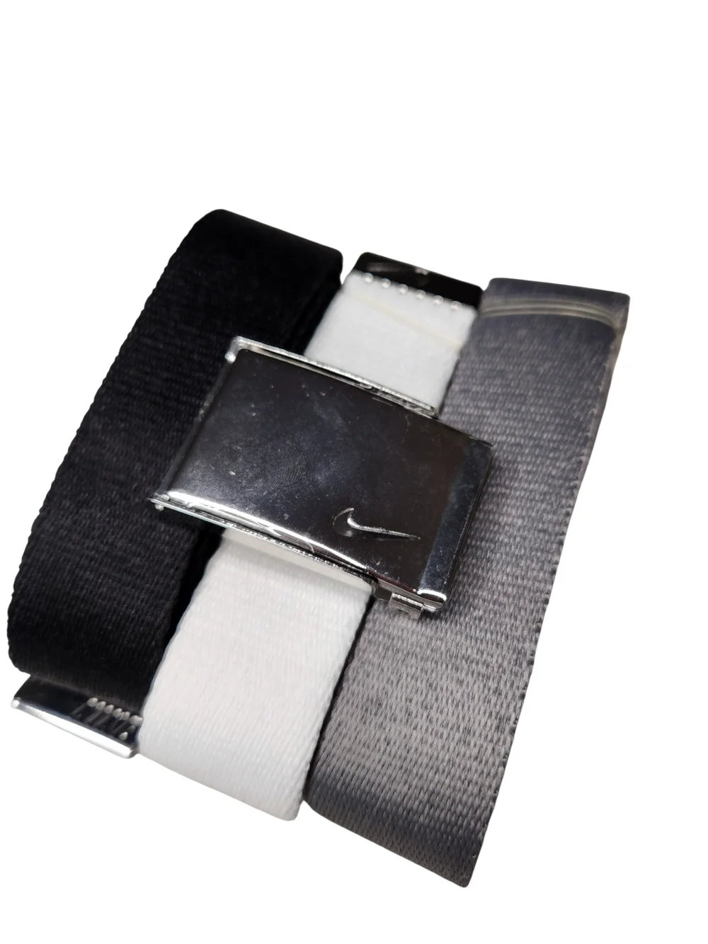 Nike 3-in-1 Web Belt Set Black White Gray Interchangeable Buckle 48